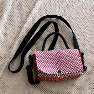 TRUSS Pink, orange and White Woven Handbag